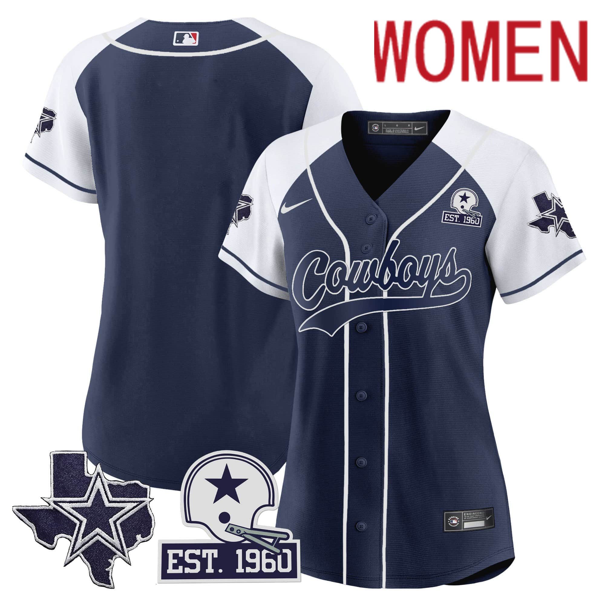 Women Dallas Cowboys Blank Dark blue 2024 Nike Patch Baseball NFL Jersey style 1->women nfl jersey->Women Jersey